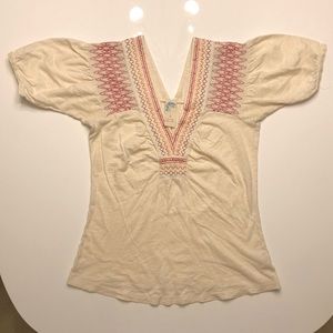 Anthropologie Tee with Rainbow-colored Embroidery